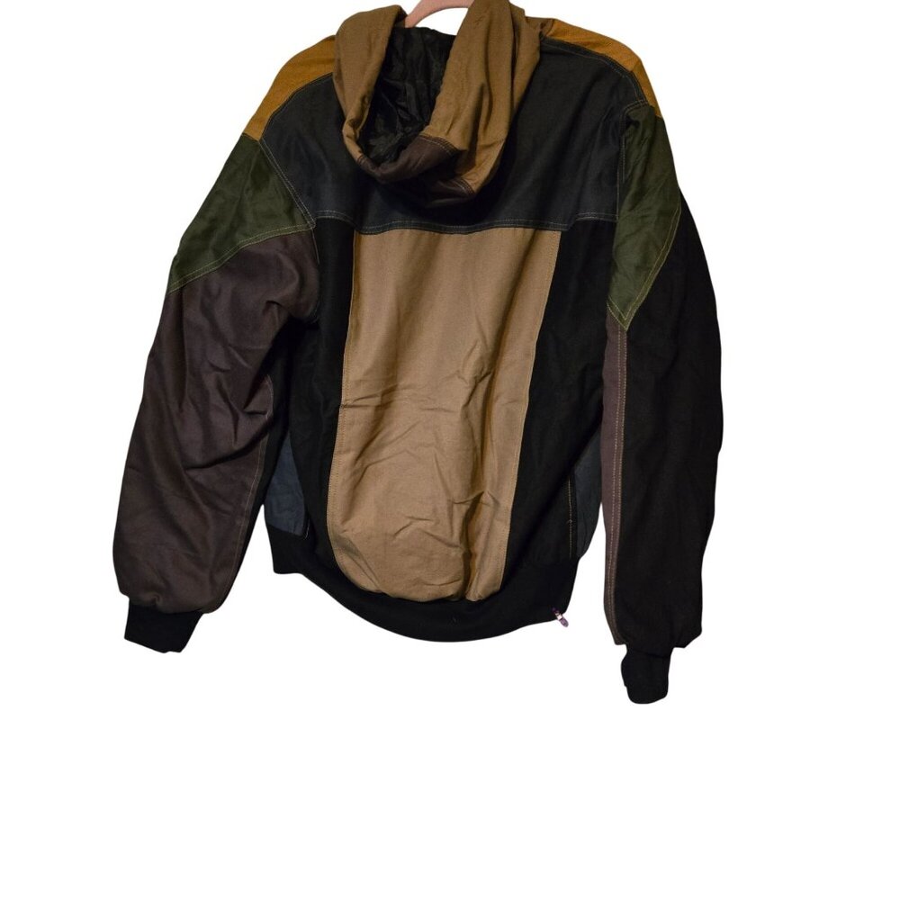 Carhartt Hooded Patchwork Reworked Jacket L Multicolor Men Zip Front Ribbed Cuff - Picture 4 of 7